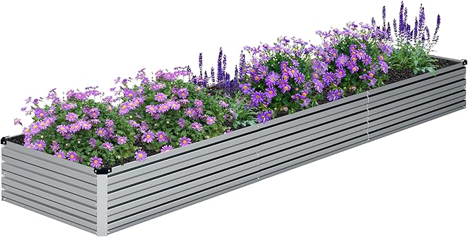 DIIYIV 12x2x1FT Galvanized Raised Garden Bed Kit,Vegetable Boxes-Rectangle Metal Flower Box,Large Planter Raised Beds Outdoor Garden for Planting,Fruit,Herb-Silver