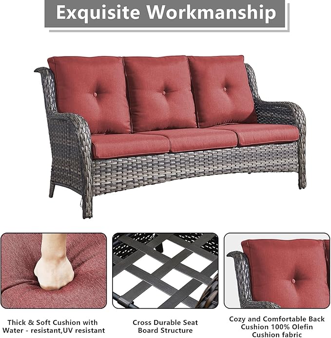 Rilyson Wicker Patio Furniture Sofa Set - 6 Piece Rattan Outdoor Patio Sectional Conversation Sets with 2 Sofa,2 Armrest Chairs and 2 Ottomans for Porch Deck Garden(Mixed Grey/Red)