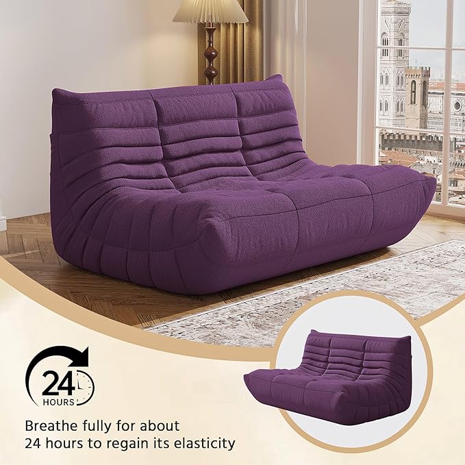 Bean Bag Chair, Fireside Chair, Large Bean Bag Chair for Adults, Bean Bag Chairs for Teens with High-Resilience Foam, Non-Slip Base Floor Lounge Sofa,Living Room (Purple, Loveseat)