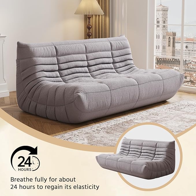Bean Bag Chair, Fireside Chair, Large Bean Bag Chair for Adults, Bean Bag Chairs for Teens with High-Resilience Foam, Non-Slip Base Floor Lounge Sofa,Living Room (Gray, 3-Seater)