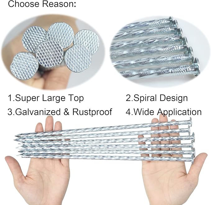 10 Inch Landscape Stakes Galvanized Metal Landscape Edging Anchoring Spikes Stakes, Camping Stakes Tent Pegs for Artificial Turf, Paver Edging, Weed Barrier, House Construction, Carpentry (15)