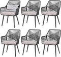Patiorama Patio Dining Chair Set of 6, Woven Rope Outdoor Dining Chairs w/Steel Frame, All-Weather Twisted Rattan Chairs w/Armrest & Cushion, Outdoor Dining Wicker Chairs for Backyard Garden(Black)