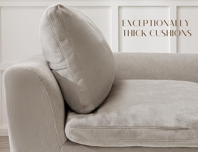 ohllob 110" Cloud Sectional Couches for Living Room, Boneless U Shaped Couch with Ottoman, 3 Seater Modular Sectional Sofa, Light Grey