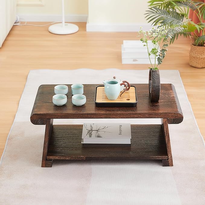 Folding Altar Table, Japanese Low Table for Sitting on the Floor, Wooden Meditation Table, Tea & Coffee Table, Brown, 26.7'x13.6'x11'
