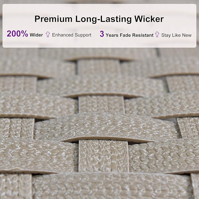 PURPLE LEAF Oversize Outdoor Rattan Lounge Chair 2 Piece, Aluminum Patio Chaise Lounge with Adjustment Backrest, Waterproof Lounger Sunbath Tanning Recliner for Poolside, Garden, Light Taupe