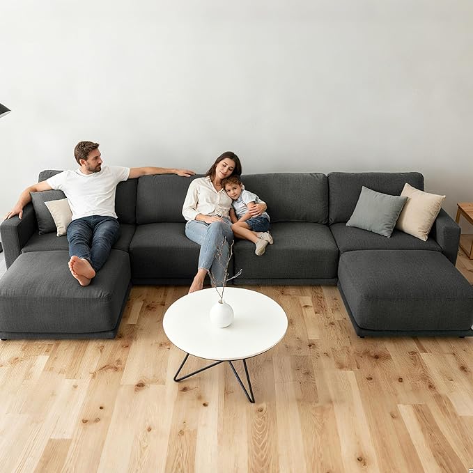 CAPCAPA 146" Modular Sectional Couches for Living Room, U-Shaped Modern Sofa with Ottomans, 6-Piece Chenille Sofa Set for Home Furniture, Dark Grey
