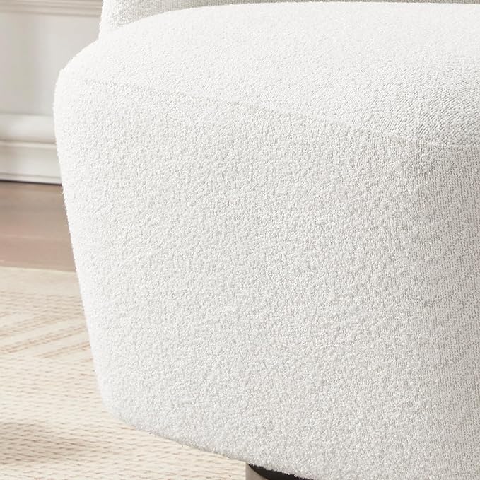 Boucle Swivel Accent Chairs Set of 2, No Assembly Upholstered Armchair with Rubberwood Base, 360° Rotating Living Room Chairs Set of 2 for Bedroom, Apartment & Reading Nook (2, Beige)