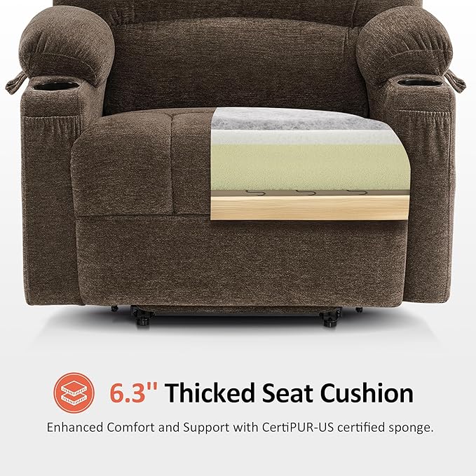 MCombo Oversized Power Lift Recliner Chair for Elderly, Lift Chair with Heat and Massage, Lift Recliner for Big and Tall, Cup Holders, USB & Type C Ports, Fabric R7092 (Mocha, Oversize)