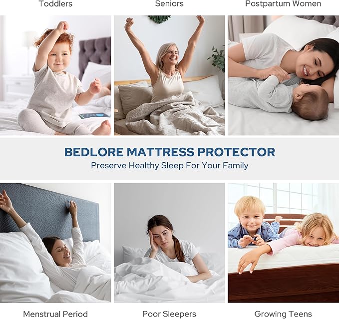 BEDLORE Waterproof Mattress Protector, Cal King Size Mattress Pad with Deep Pocket 6"-20" Depth, Soft Dirt-Proof Double Bed Mattress Cover for Bedroom, College Dorm, Hotel (Sky Blue)