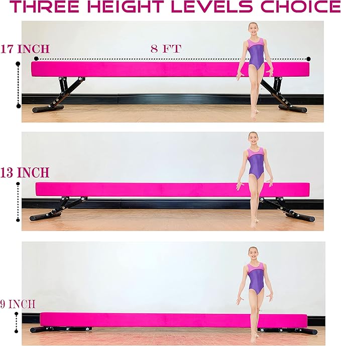 MARFULA Adjustable Balance Beam 8 ft Gymnastic Beam Adjustable Height for Kids and Teenage of All Gymnastic Levels, Gymnastic Training Beam Gymnastic Equipment for Athlete Home and Gym Club Use