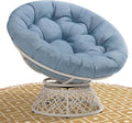 Bme 40" Ergonomic Wicker Papasan Chair with Soft Thick Density Fabric Cushion, High Capacity Steel Frame, 360 Degree Swivel for Living, Bedroom, Reading Room, Lounge, Serene Oasis - White Base