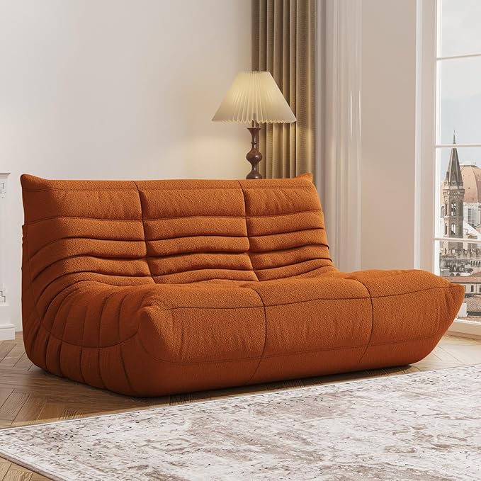 Bean Bag Chair, Fireside Chair, Large Bean Bag Chair for Adults, Bean Bag Chairs for Teens with High-Resilience Foam, Non-Slip Base Floor Lounge Sofa,Living Room (Orange, Loveseat)