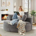 55"W Oversized Round Chair Lounge Chaise Indoor, Upholstered Comfy Circle Sofa Armchair, Modern Cozy Boneless Foam Floor Reading Chair for Living Room, Bedroom, No Assembly Required(Corduroy, Grey)