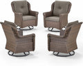 ACTREST Patio Chairs Outdoor Swivel Glider - Set of 4 High Back Outside Brown Wicker Rattan Rocking Chair with Thick Cushion for Porch Apartment Deck Yard Poolside Garden - Grey