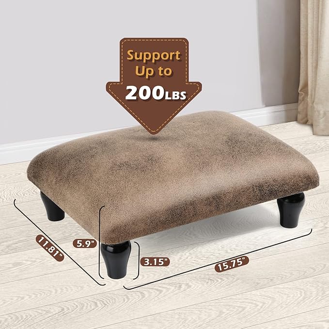 YOYETECO Small Foot Stool Ottoman with Stable Wood Legs Upholstered Footstool Padded Foot Rest Step Stool for High Beds Seat Chair Couch Sofa Patio Bedroom Living Room Office (5.9" H-Shallow Brown)