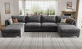 KKL Modular Sectional Couches for Living Room, U Shaped Sofa Couch with Adjustable Backrest, Chenille 6 Seater Sofa Couch with Convertible Ottoman and Comfy Cushion, Grey