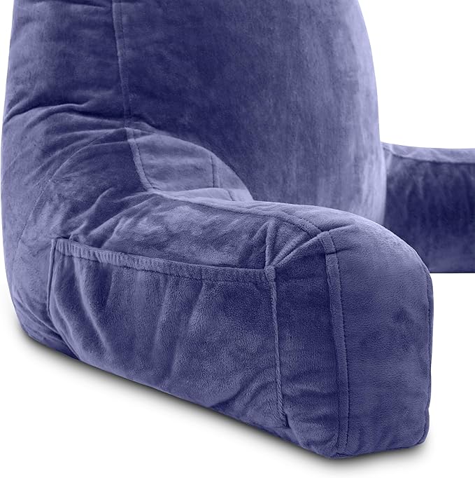 Husband Pillow XXL - Reading Pillow Bed Chair with Arms & Back Support - Dark Blue - Back Pillow for Beds Sitting Up - Bed Rest Arm Pillow - Comfy Reading Pillow for Adults