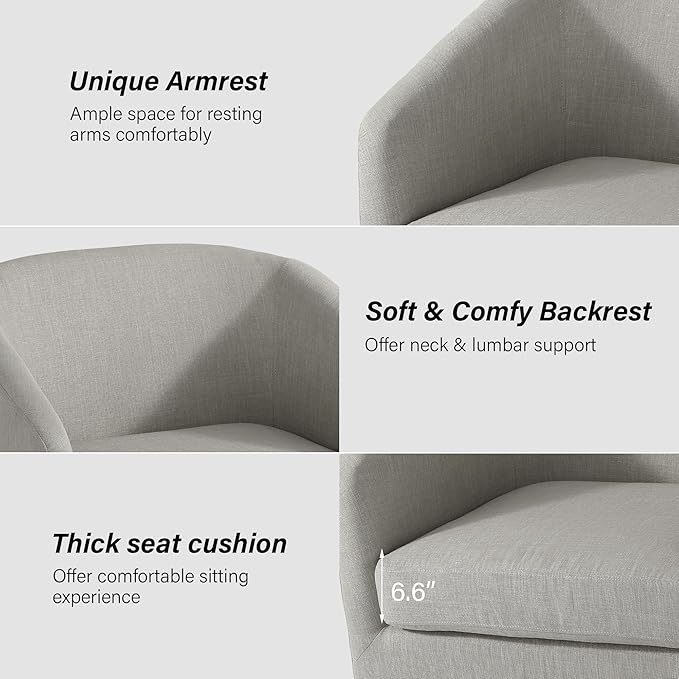 Swivel Barrel Chair, Modern Round PU Leather Accent Armchair for Living Room, Bedroom, Oversized Comfy Club Reading Chairs for Adults (Fabric Khaki, Set of 2)