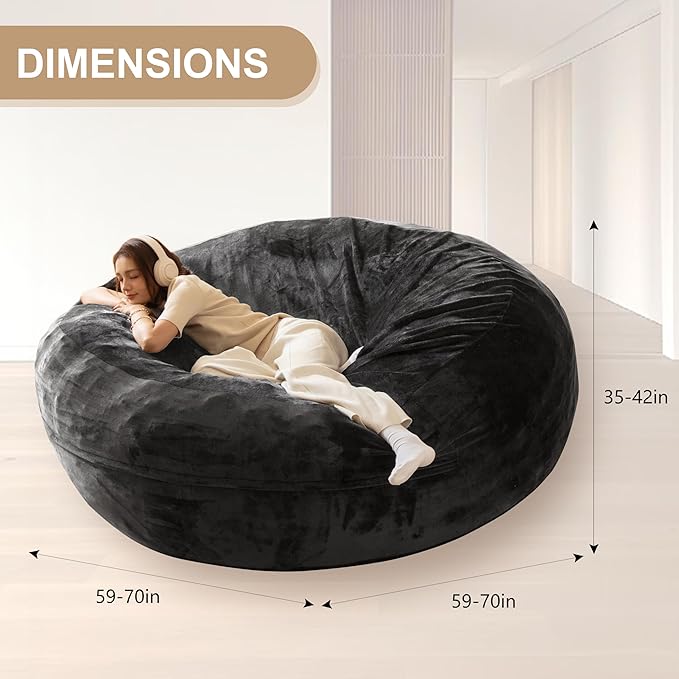 Bean Bag Chair for Adults, Floor Bean Bags Offers Ample Space for Adults,Memory Foam Giant Bean Bags,Lounger Versatile Design Suits Any Room,Movie Nights,Reading(Gray,6FT)