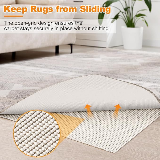 Songrey Non-Slip Rug Pad 2x6 FT, Extra Thick Carpet Pads for Hard Surfaces, Prevents Sliding and Secures Rugs, Provides Floor Protection with Comfort Cushioning
