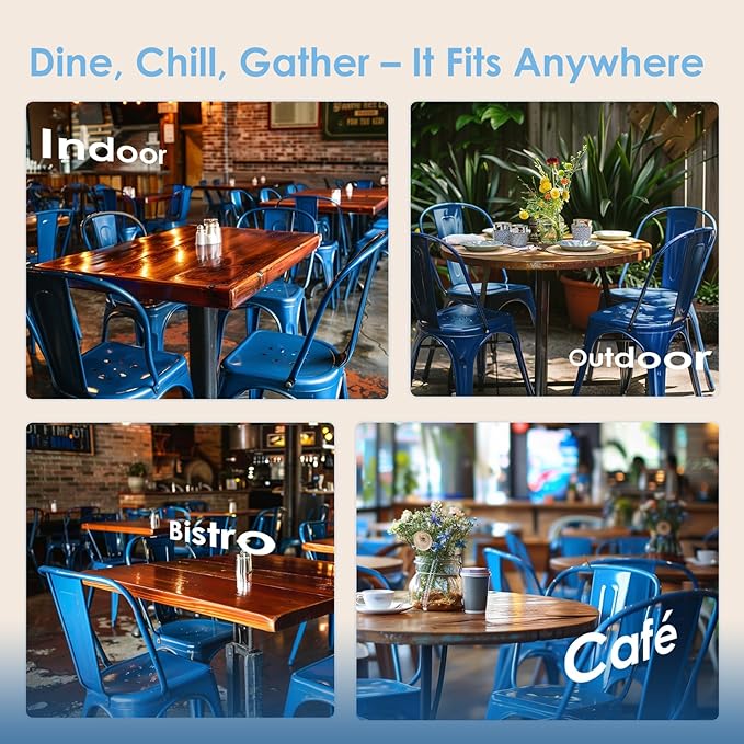 Metal Dining Chairs Set of 2,Stackable Tolix Chair Indoor/Outdoor for Kitchen,Cafe,Restaurant,Bistro & Patio Multiple Colors(Blue)