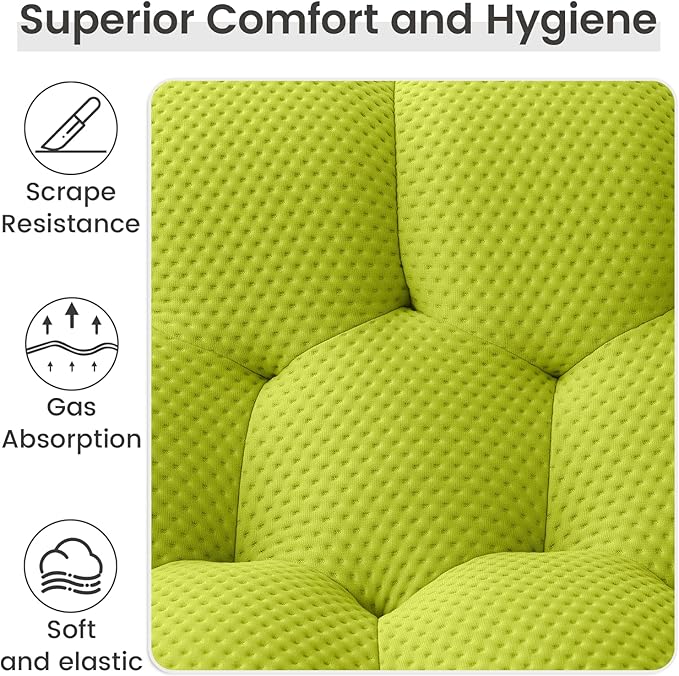 WJShome Modular Sectional Sofa,Bubble Couch Set,1 Seater+ Ottoman,Modern Upholstered Bean Bag Sofa Couch Mesh Fabric Lazy Floor Chair Living Roon Sets (Lemon Green)