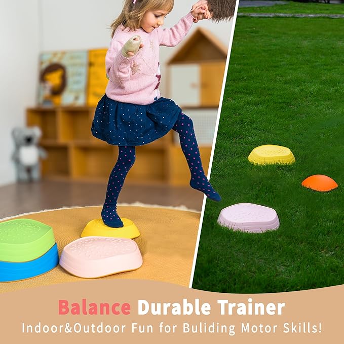 Oranmew Stepping Stones for Kids – Toddler Stepping Stones for Balance and Sensory Play, Non-Slip Indoor and Outdoor Balance Toys for Boys and Girls Age 3+, Stackable 5 Pcs Set