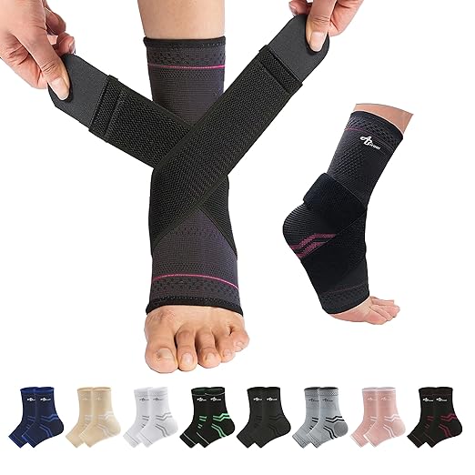 ABIRAM Ankle Brace for Women & Men, Ankle Compression Sleeve with Wrap, Foot Support Sleeve, Ankle Support for Sprained Ankle, Plantar Fasciitis Relief Socks, Achilles Tendonitis, Sports, M