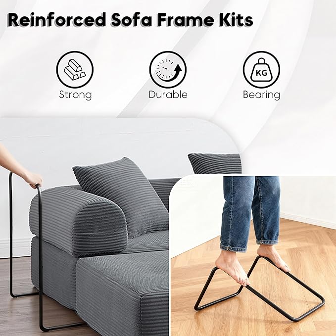 L Shape Convertible Sofa Bed with Cylindrical Pillow and Storage Pocket, Convertible Sofa Couch Bed with Support Frame for Living Room Bedroom Children Room-Grey