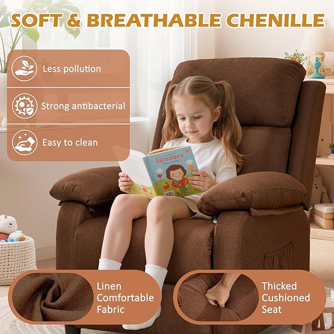 Recliner Chair, Living Room Chairs for Adults, Padded Deep Seat Reading Chair with Side Pockets, Small Recliners for Small Spaces, Lounge Chair for Living Room, Bedroom, and RV (Linen)