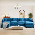 SoarFlash 149.61" Chenille Sectional Sofa, Comfy U Shaped Modular Coush Sofa with Ottoman, Modern 4 Seat Couch Deep Seat Sofa Set for Living Room,Blue