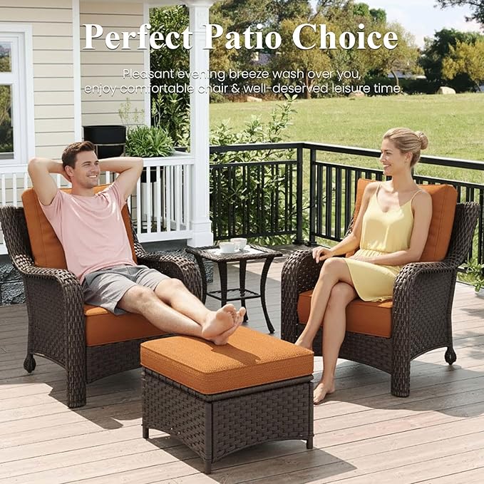 LayinSun 7 Piece Wicker Outdoor Furniture Set with 6-inch Comfy Cushions, High Back Patio Furniture Set with Rattan Armchairs and Fire Pit Table