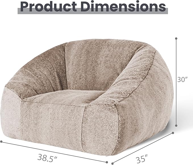 Bean Bag Chairs for Adults, Giant Beanbag Sofa Comfy Reading Chair, Oversized Bean Bag Chairs for Living Room Bedroom, Soft Faux Fur Fabric, 3.2FT, Khaki, Plush