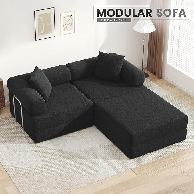 DURASPACE 117.6'' Folding Convertible Sofa Bed Boneless Foam Sectional Couches with Fixed-Shape Frame, 3-Seater Modular Floor Sleeper Sofa for Living Room (Chenille Black)