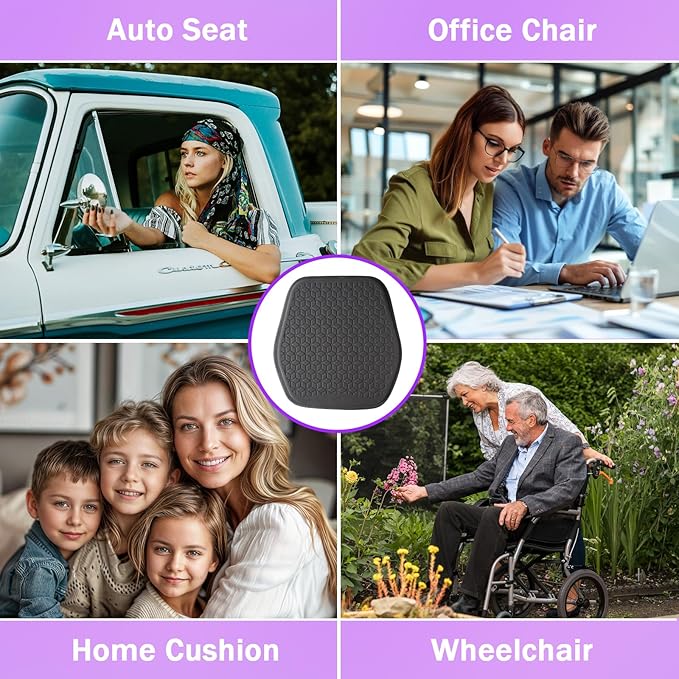 Binsheo Thin Premium Gel Seat Cushion for Car Seat, Office Chair, Wheelchair, Golf Cart - Non-Slip Car Seat Cushions with 0.7 Inch Gel - Sciatica & Coccyx Pain Relief (Suede, Black)