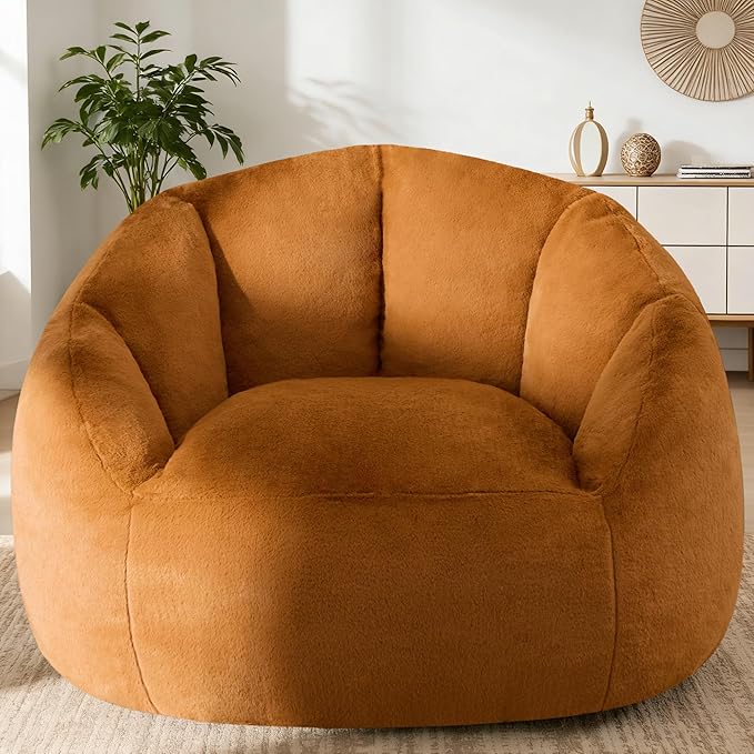 Giant Bean Bag Chair for Adults - Comfy Plush Round Shell Soft Accent Chair, Oversized Cozy Lounge Floor Sofa Reading Chair, Mini Couch for Living Room, Bedroom & Game Rooms, Dorm, Orange