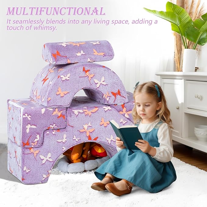 MeMoreCool Foam Climbing Toddler Couch, Modular Kids Sofa with Slide & Stair, Convertible Baby Couch for Playroom, Sectional Furniture for Crawling, Climbing, and Kids’ Play