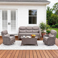 Pugire Luxury High Back Patio Furniture Set with 6-Inch Thick Cushions, 4-Pieces Outdoor Furniture with Swivel Chairs, Wicker Conversation Set for Porch, Balcony, Deck and Yard, Brown/Grey