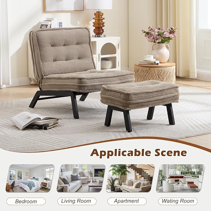 ANJ Accent Chair with Ottoman Adjustable Backrest, Living Room Chair Tufted Upholstered Lounge Chair with Footrest Set, Modern Chair Cozy Reclining Chair for Reading Room Bedroom