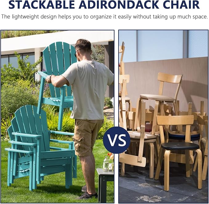 nevilywood Compact Stackable Adirondack Chairs Set of 2, 26.3" Wide HDPE Outdoor Patio Chairs - Durable, Space-Saving Design for Porch, Lawn or Garden, Aruba