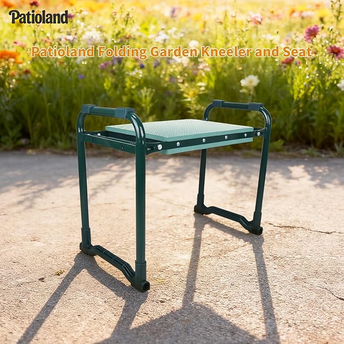 Patioland Garden Kneeler and Seat with 1 Tool Bag, 10.2" Widen Heavy Duty Thicken Soft Kneeling Pad, 2-in-1 Folding Garden Stool, Outdoor Yard Work Seat, Ideal Gardening Gifts for Mom, Women, Grandma