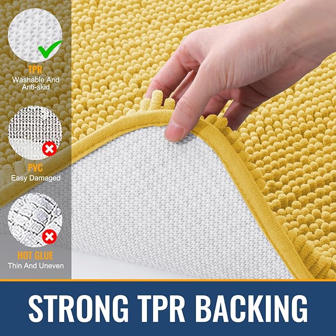 Arotive Bathroom Rugs 30x20, Extra Soft Absorbent Shaggy Chenille Bath Rugs, Machine Washable Rubber Backing Non-Slip Bath Mats for Bathroom Floor Tub and Shower, Home Decor Accessories, Yellow