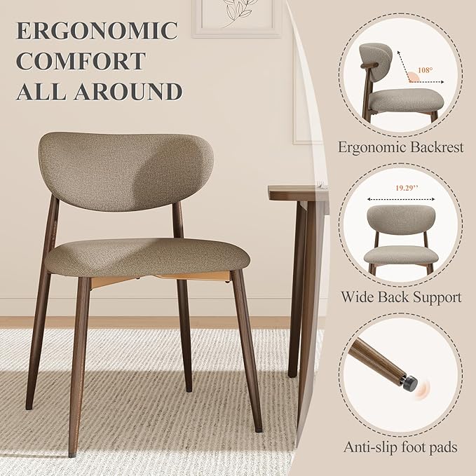 MALOL Dining Chairs Set of 6, Upholstered Dining Room Chairs with Metal Legs and Anti Slip Pads, Curved Back Kitchen Chair for Home and Restaurant Use, Camel