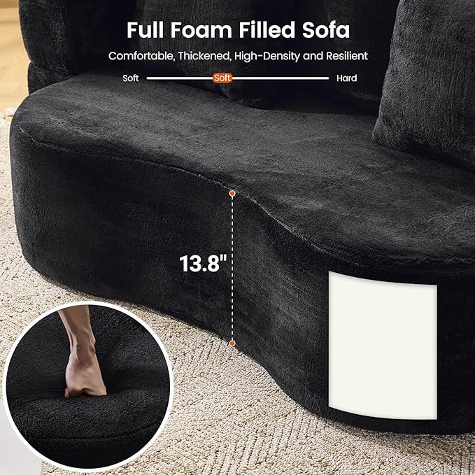 Orynveela Convertible Folding Sofa Bed, 71” Single Size Floor Sleeper Couch, Chenille Full Foam Futon Loveseat for Living Room Bedroom, No Assembly Required (Black)