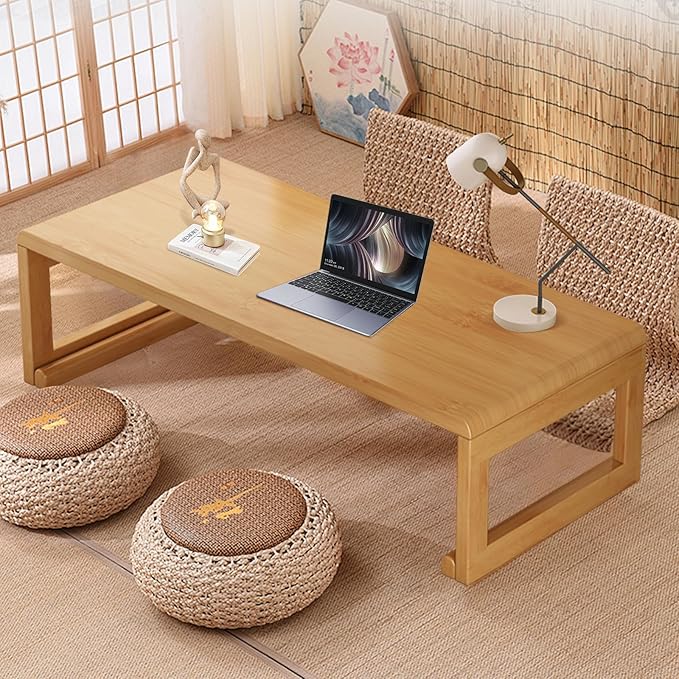 Japanese Floor Table Tea Table Low Coffee Table Bamboo Versatile Folding Design for Tatami Home,Office,Living Room (Original Wood Color, 47.24" Dx 19.68" W x11.8 H)