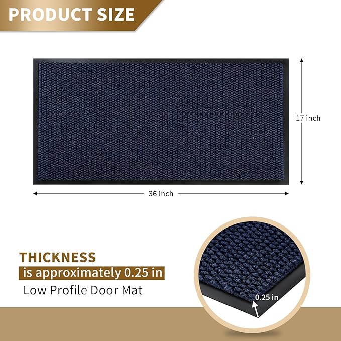 Yimobra Doormat Outdoor Indoor Entrance 36 x 17, All-Season All-Weather Front Door Mat, 100% Waterproof Welcome Matt for Floor Garage Outside Entry, Stain and Fade Resistant,Navy Blue