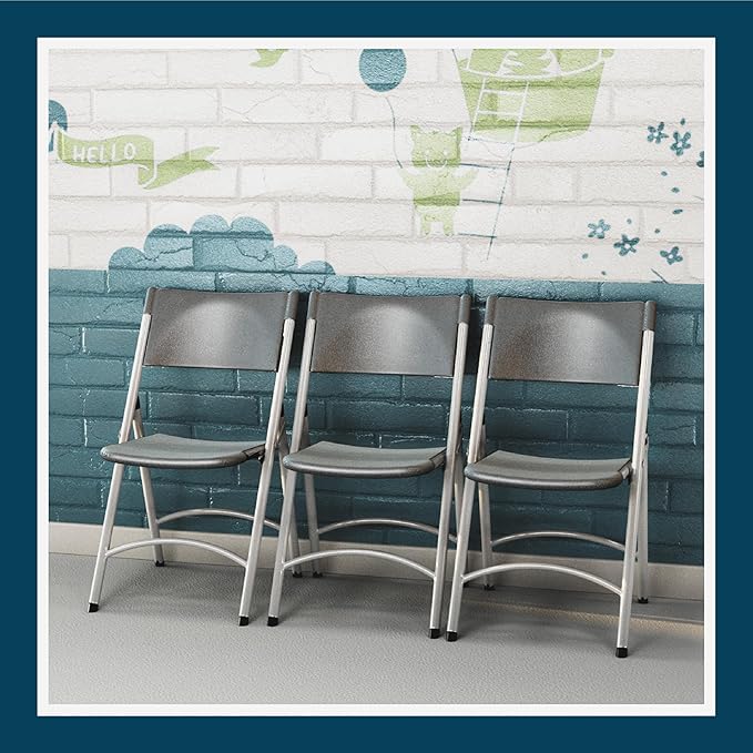 OEF Furnishings OEF600 Series High Back Folding Chairs, Blow-Molded Polyethylene Commercial-Grade Seating for Indoor and Outdoor Use, 500 lb Weight Capacity, 4-Pack (Charcoal Gray)