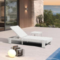 PURPLE LEAF Patio Lounge Chair Modern Outdoor PU Leather Style Chaise Lounge 1 Piece with Side Table Adjustable Backrest Aluminum Luxury Chaise Lounge Chairs for Pool Garden Backyard Beach, White