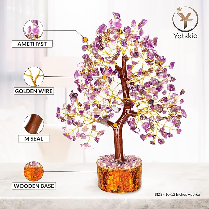 YATSKIA Amethyst Crystals Tree of Life - Stones and Crystals - Bonsai Tree - Good Luck Gifts for Women - Meditation Accessories - Chakra Stones Decor