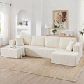 VYNELITO Oversized U Shaped Couch with Chaise, Modern Modular Sofa with Deep Seat, Corduroy Upholstered Boneless Couch for Living Room, No Assembly Required, Beige